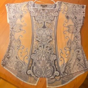 ⭐️2/15$ Style & Co. Women's Blue and Cream Paisley mixed media Blouse